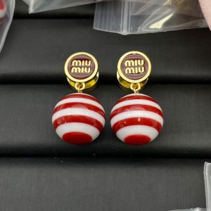 Miu Miu Earrings With Color Block Pearl In Metal Gold/Red