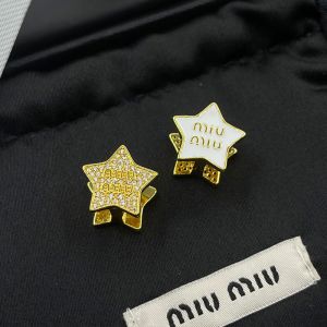Miu Miu Earrings With Strass Enameled Logo Pentagram In Metal Gold/White