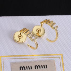 Miu Miu Earrings With Strass Logo Circle In Metal Gold