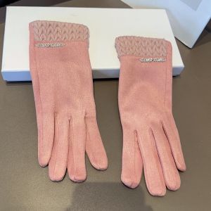 Miu Miu Gloves With Strass Logo Women Wool Pink