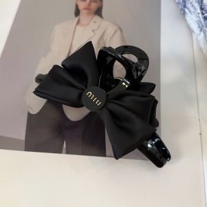 Miu Miu Hair Clip With Round Logo Bowknot In Satin And Acetate Black