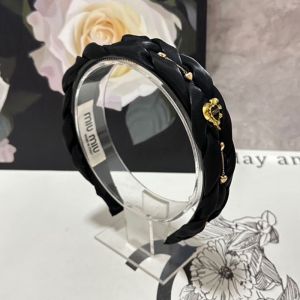 Miu Miu Headband With Logo Metal Heart Chain In Fabric And Sponge Black