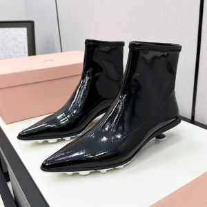 Miu Miu Heel Boots Women Stretch Naplak Leather Black