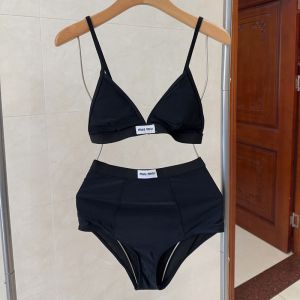 Miu Miu High Waisted Bikini With Logo Label Women Cotton Black