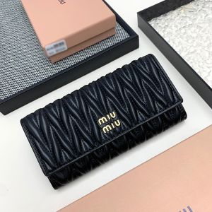 Miu Miu Large Flap Bifold Wallet In Matelasse Nappa Leather Black