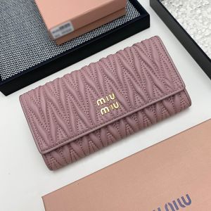 Miu Miu Large Flap Bifold Wallet In Matelasse Nappa Leather Pink