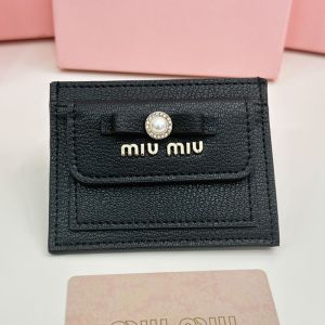 Miu Miu Bow Card Holder In Madras Leather Black