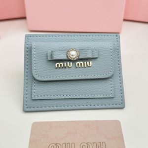Miu Miu Bow Card Holder In Madras Leather Sky Blue