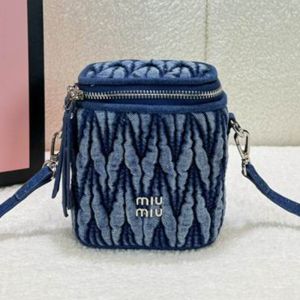 Miu Miu Micro Vanity Case In Matelasse Denim Navy Blue