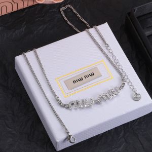 Miu Miu Necklace With Strass Logo Letter In Metal Silver