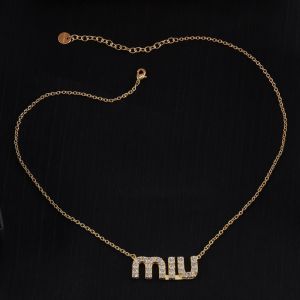 Miu Miu Necklace With Strass Logo In Metal Gold