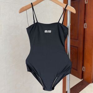 Miu Miu One-Piece Swimsuit With Strass Logo Patch Women Lycra Black