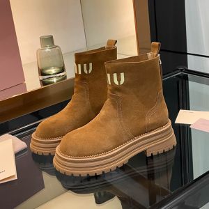 Miu Miu Platform Chelsea Boots Women Suede Brown