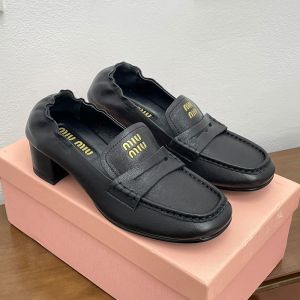 Miu Miu Ruches Loafers Women Nappa Leather Black