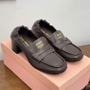 Miu Miu Ruches Loafers Women Nappa Leather Brown