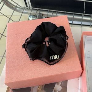 Miu Miu Scrunchie With Strass Logo In Satin Black
