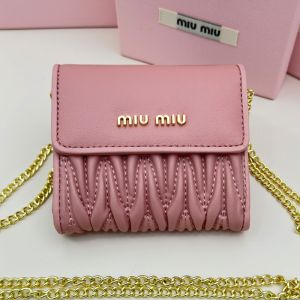 Miu Miu Small Flap Trifold Wallet In Matelasse Nappa Leather Pink