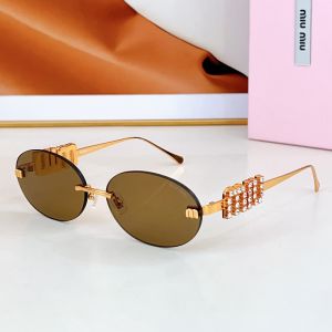Miu Miu SMU 5693TS Oval Sunglasses With Strass Logo In Metal Brown