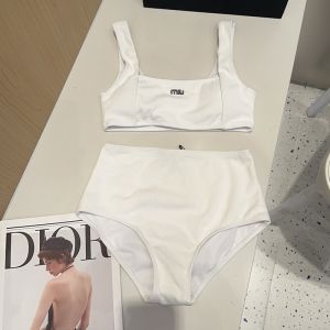 Miu Miu Swimsuit With Strass Logo Patch Women Cotton White